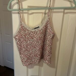 Brandy Melville Red Floral Lace Tank Top